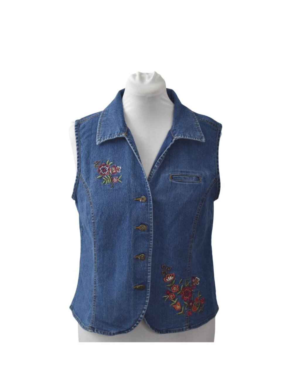 Vintage Erika Embroidered Denim Vest Sz 12 Blue Jean Floral Cottagecore Vest